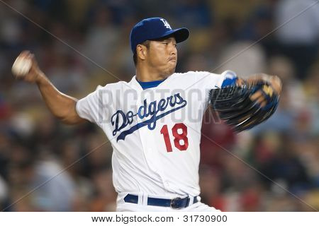 LOS ANGELES - AUG 8: Los Angeles Dodgers P Hiroki Kuroda #18 pladser i løbet af MLB spillet på Aug 8 20