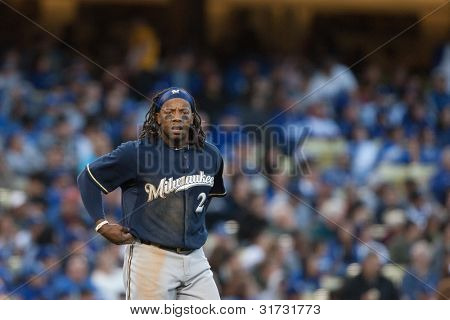 LOS ANGELES - 16. května: Milwaukee Brewers 2B Rickie týdny #23 v Major League Baseball Hra