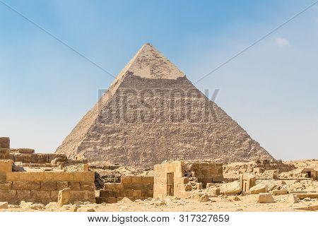 The Ancient Egyptian Pyramid Of Khafre In Cairo, Egypt