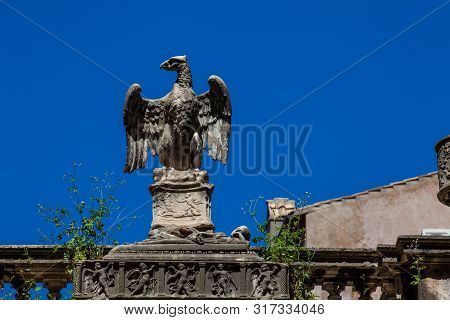 Rome, Italy - April, 2018: Details Of The Statues In The Courtyard Of The Palazzo Mattei Di Giove
