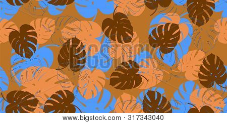 Summer Pattern Exotic Tropical Seamless Vector With Monstera Foliage Background.