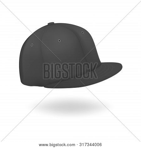 Vector 3d Realistic Render Black Blank Baseball Snapback Cap Icon Closeup Isolated On White Backgrou