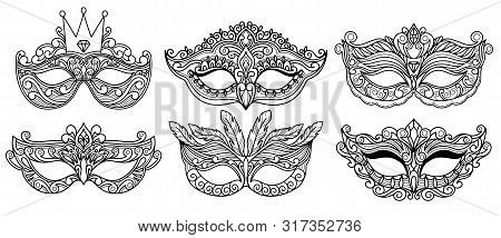 Set Tradition With Carnival Mask Accessory On Background For Concept Design.decoration Festive Elega
