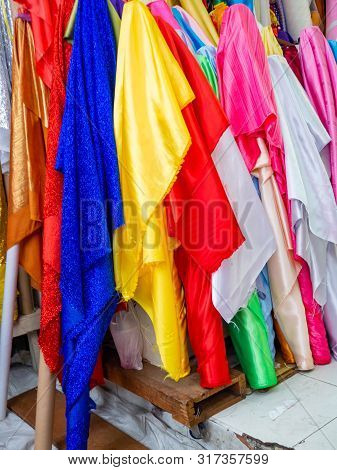 Colorful Cloth,in The Market (sampeng), Street Shop,rad,blue,orange,yellow,pink,green,bangkok,thaila