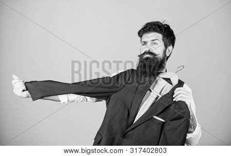 Custom Made Suit. Man Bearded Fashion Couturier Tailor. Elegant Custom Suit. Tailoring And Clothes D