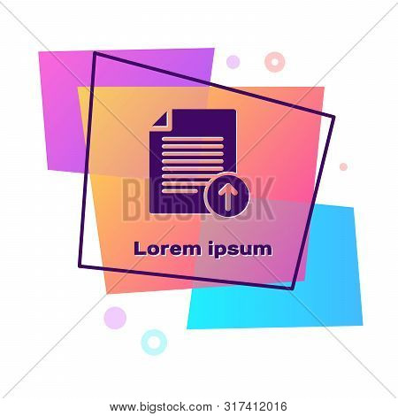 Purple Upload File Icon Isolated On White Background. File Document Symbol. Document Arrow. Color Re