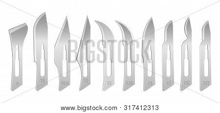 Set Of Interchangeable Blades For A Surgical Scalpel. Standard Set Of Blades For Removable Handle Nu