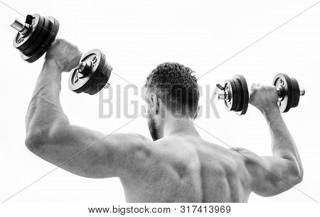 Great Progress. Healthy Lifestyle. Fitness And Sport Equipment. Man Sportsman Weightlifting. Steroid