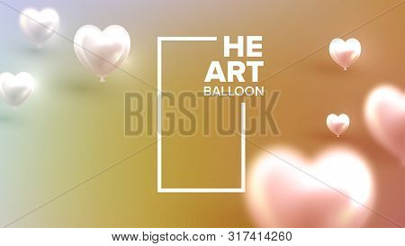 Nifty Invitation Card For Surprise Party . Realistic Shiny Pink Balloon In Form Of Heart And Vertica