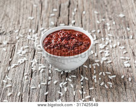 Gochujang. Traditional Korean Soybean Paste With Sticky Rice And Fermented Soybeans, Dressed With Re