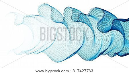 Dynamic Wave Transparent Tulle Textile On Wind, Particles Flow, Effect In Motion. Vector Abstract Ba