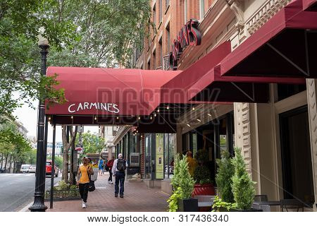 Washington, Dc - August 5, 2019: Exterior Of Carmines Southern Italian Cuisine In Downtown Penn Quar