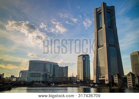 Yokohama, Japan - 12 12 2016: Yokohama Cityskyline In The Evening