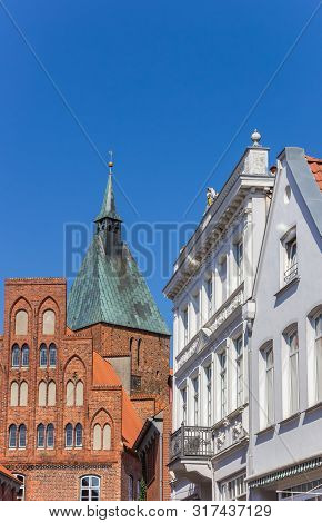 Historic Facades And Church Tower In Molln, Germany
