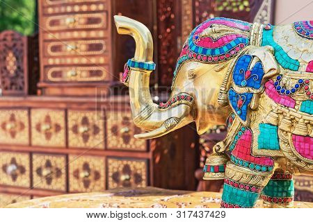Statuette Of An Indian Elephant. Bronze Figurine Of An Elephant.
