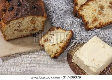 Barmbrack Or Bairin Breac Is A Traditional Irish Sweet Yeast Bread With Grapes And Raisins, Often Ea