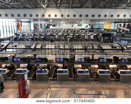 July 2019 Milan, Italy: Airport (malpensa) Registration Desks