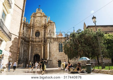 07/21/2019 Valencia Cathedral, Spain - Valencia - La Plaza De La Reina - Square Reina  Baroque, Roma