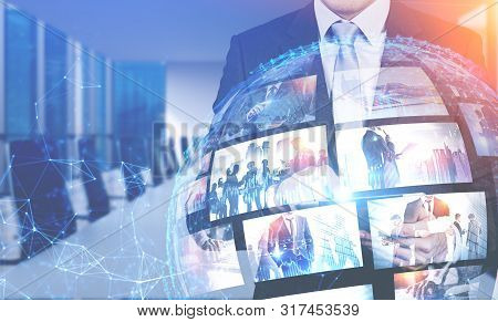 Man In Office Using Video Streaming Interface