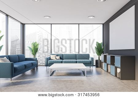 Gray Office Lounge Interior With Poster