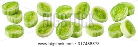 Leek Pieces Set Isolated On White Background. Package Design Elements With Clipping Path