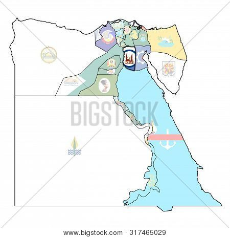 Flag Of Cairo On Map Of Egypt Governorates