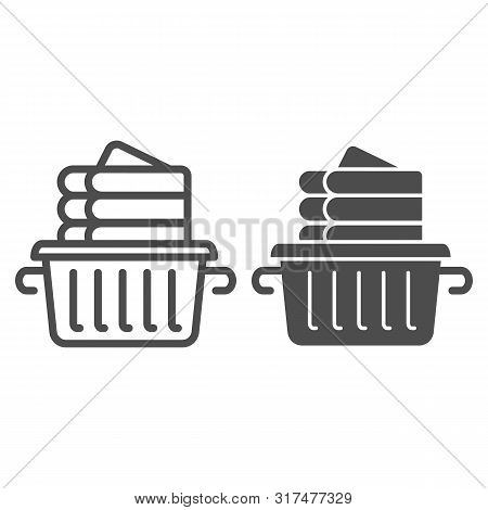 Folded Linen Line And Glyph Icon. Laundry Clothes In Basket Vector Illustration Isolated On White. F