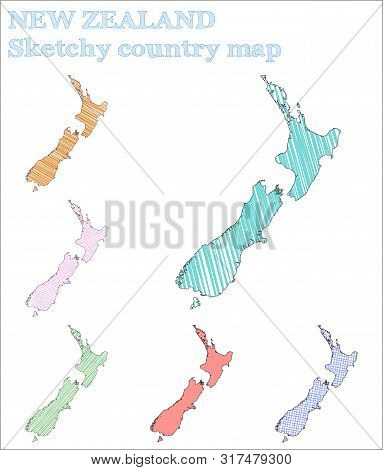 New Zealand Sketchy Country. Unique Hand Drawn Illustration. Unusual Childish Style Icon.
