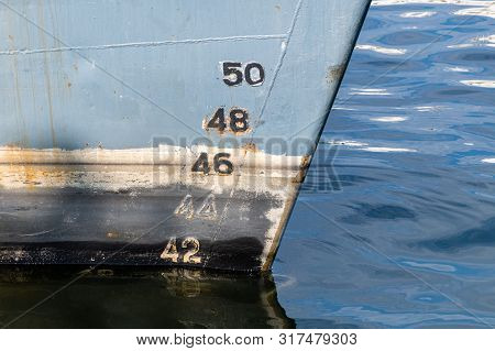 Old Ship Draft On Hull, Scale Numbering. Distance Between Waterline And Bottom Keel.