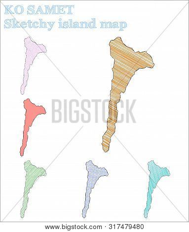 Ko Samet Sketchy Island. Wonderful Hand Drawn Illustration. Worthy Childish Style Icon.