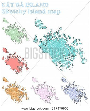 Cat Ba Island Sketchy Island. Marvelous Hand Drawn Illustration. Mesmeric Childish Style Icon.