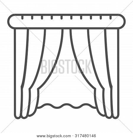 Window Curtains Thin Line Icon. Home Interior Vector Illustration Isolated On White. Window Decorati