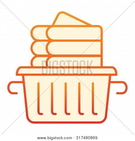 Folded Linen Flat Icon. Laundry Clothes In Basket Red Icons In Trendy Flat Style. Folded Towels Grad