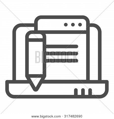 Laptop With Pencil Line Icon. Digital Electronic Signature Vector Illustration Isolated On White. Co