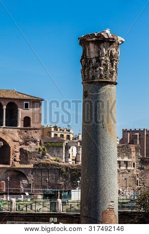 Ruins Of The Forum Of Caesar Built By Julius Caesar Near The Forum Romanum In Rome In 46 Bc