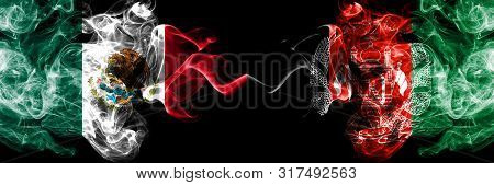 Mexico Vs Afghanistan, Afghani Smoky Mystic Flags Placed Side By Side. Thick Colored Silky Abstract 