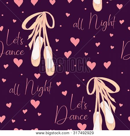 Seamless Pattern With Pointe Shoes For Ballerina.  Hand Drawn Design For Birthday And Baby Shower Gr