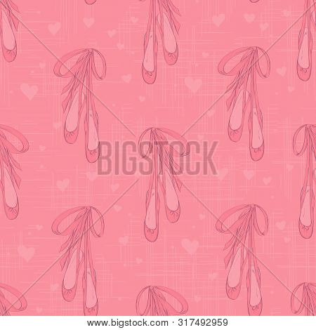 Seamless Pattern With Pointe Shoes For Ballerina.  Hand Drawn Design For Birthday And Baby Shower Gr