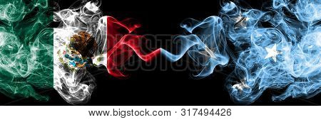 Mexico Vs Micronesia, Micronesian Smoky Mystic Flags Placed Side By Side. Thick Colored Silky Abstra