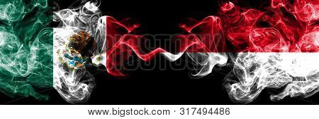 Mexico Vs Monaco, Monacan Smoky Mystic Flags Placed Side By Side. Thick Colored Silky Abstract Smoke