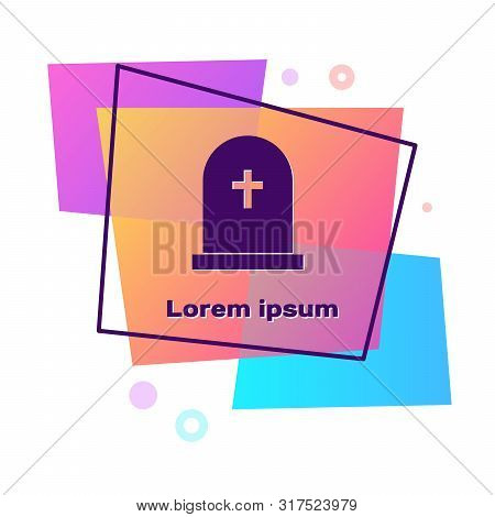 Purple Tombstone With Cross Icon Isolated On White Background. Grave Icon. Color Rectangle Button. V