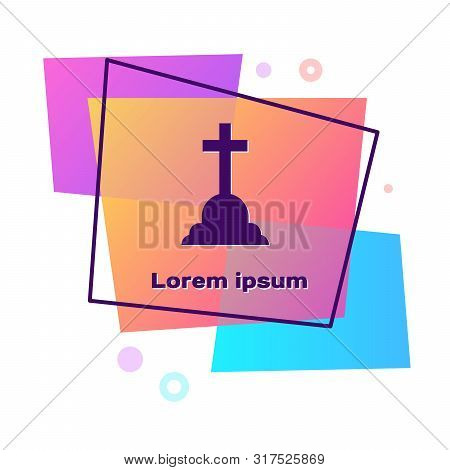 Purple Tombstone With Cross Icon Isolated On White Background. Grave Icon. Color Rectangle Button. V