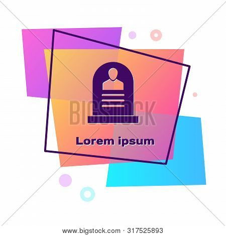 Purple Tombstone With Rip Written On It Icon Isolated On White Background. Grave Icon. Color Rectang
