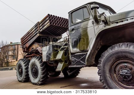 Russian Multiple Rocket Launcher Mounted On Soviet Military Truck