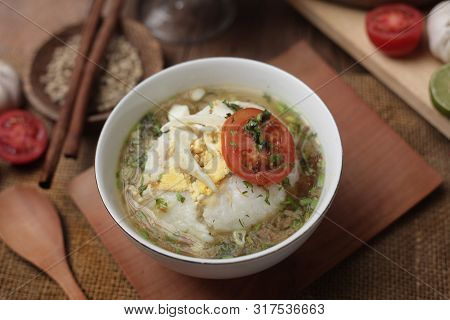 Bubur Ayam Or Indonesian Chicken Porridge With Soup