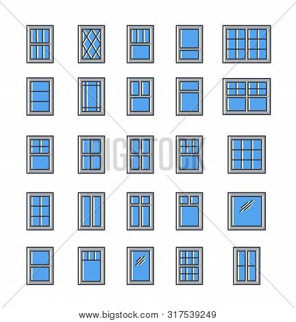 Casement & Awning Windows. Architecture Elements. Flat Icons Isolated On White Background. Tradition