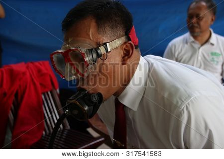 A Group Of People Doing Diving Training In A Swimming Pool In Batang / Central Java, Indonesia, Augu