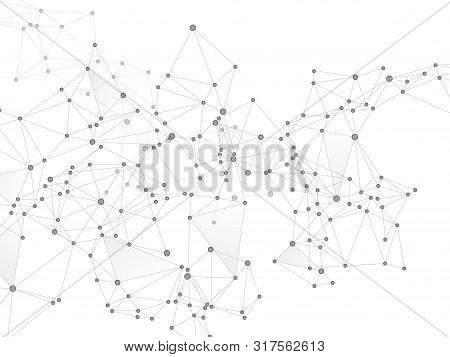 Block Chain Global Network Technology Concept. Network Nodes Greyscale Plexus Background. Global Dat