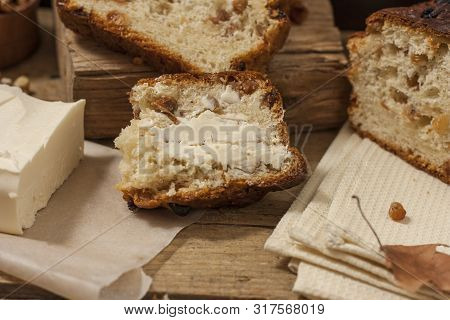 Barmbrack Or Bairin Breac Is A Traditional Irish Sweet Yeast Bread With Grapes And Raisins, Often Ea