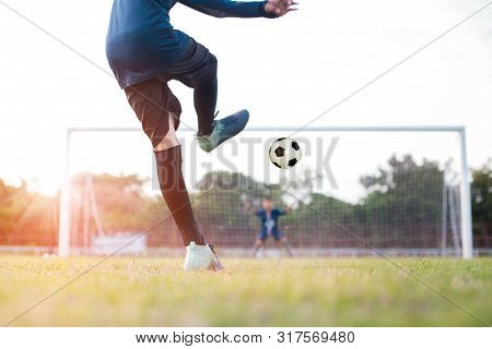 Team Soccer Footballer Get The Ball To Free Kick Or Penalty Kick During Match In The Stadium